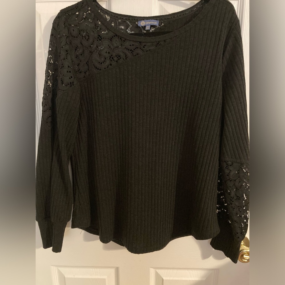 Democracy Sweater with Lace Cut-Out Detailing Casual Whimsical Gothic Romantic